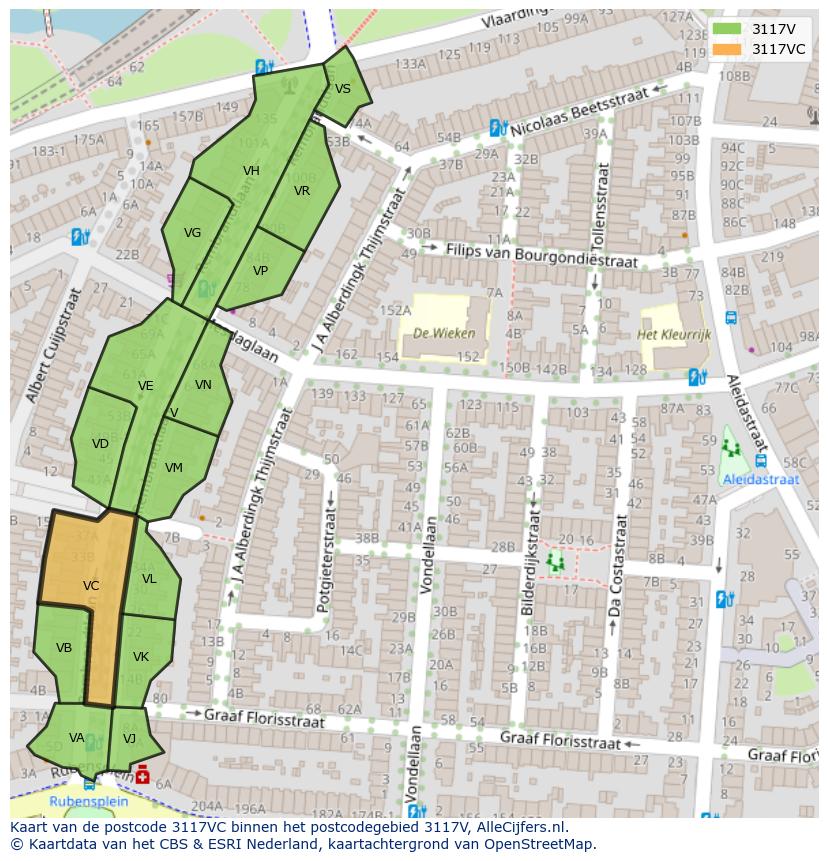 Afbeelding van het postcodegebied 3117 VC op de kaart.