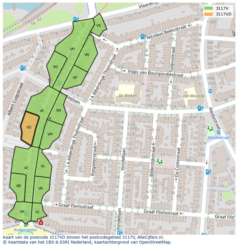 Afbeelding van het postcodegebied 3117 VD op de kaart.