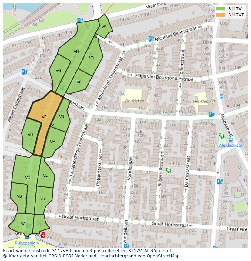 Afbeelding van het postcodegebied 3117 VE op de kaart.