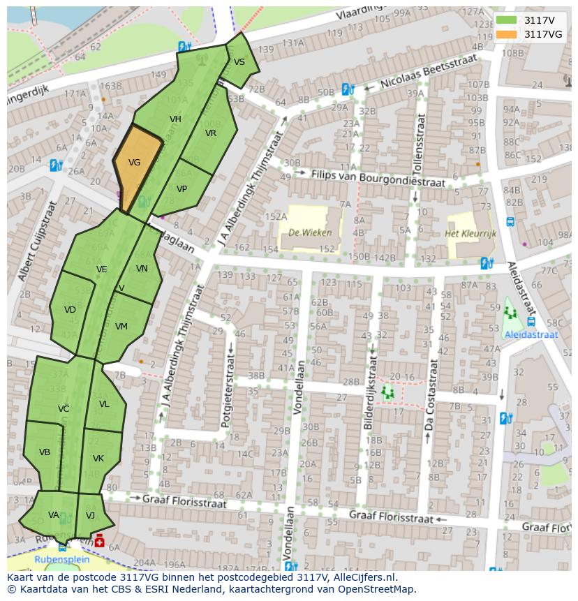 Afbeelding van het postcodegebied 3117 VG op de kaart.