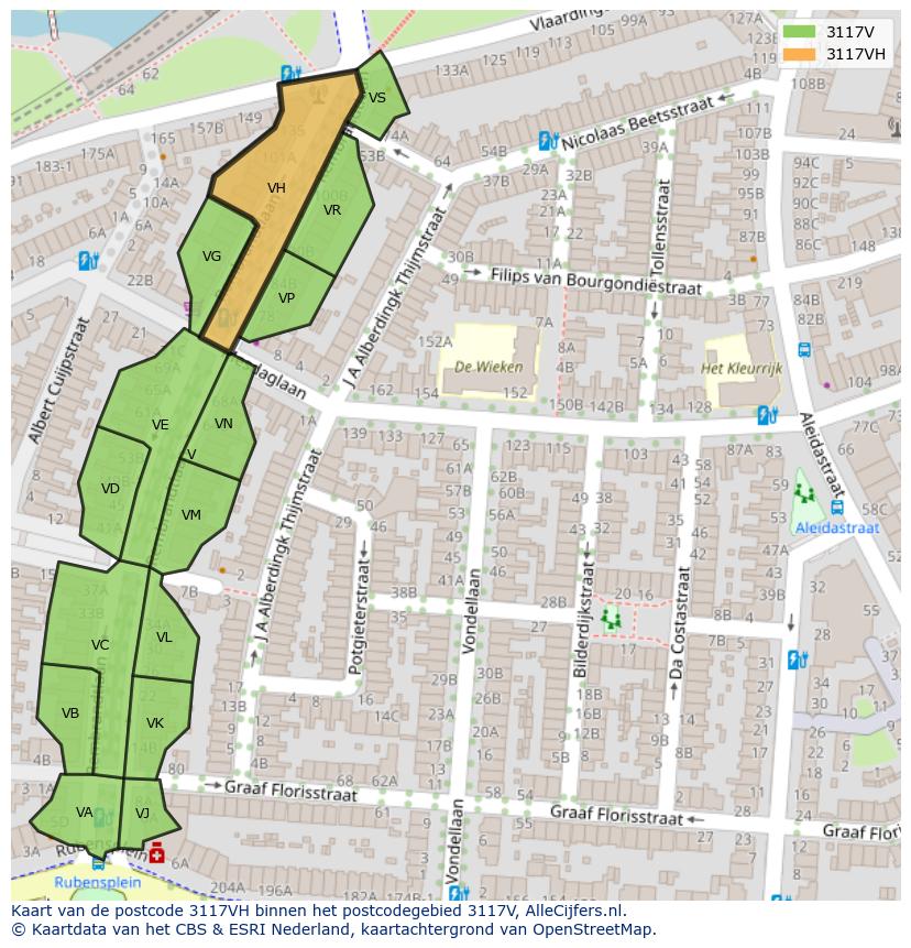 Afbeelding van het postcodegebied 3117 VH op de kaart.