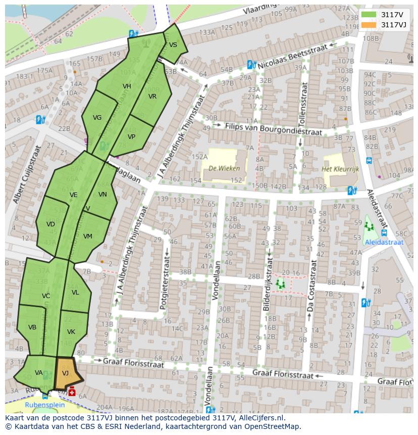 Afbeelding van het postcodegebied 3117 VJ op de kaart.