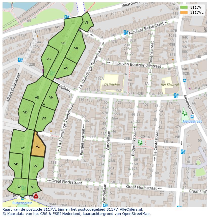 Afbeelding van het postcodegebied 3117 VL op de kaart.