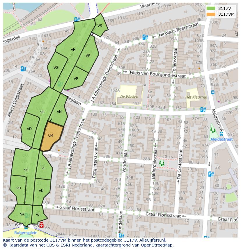 Afbeelding van het postcodegebied 3117 VM op de kaart.