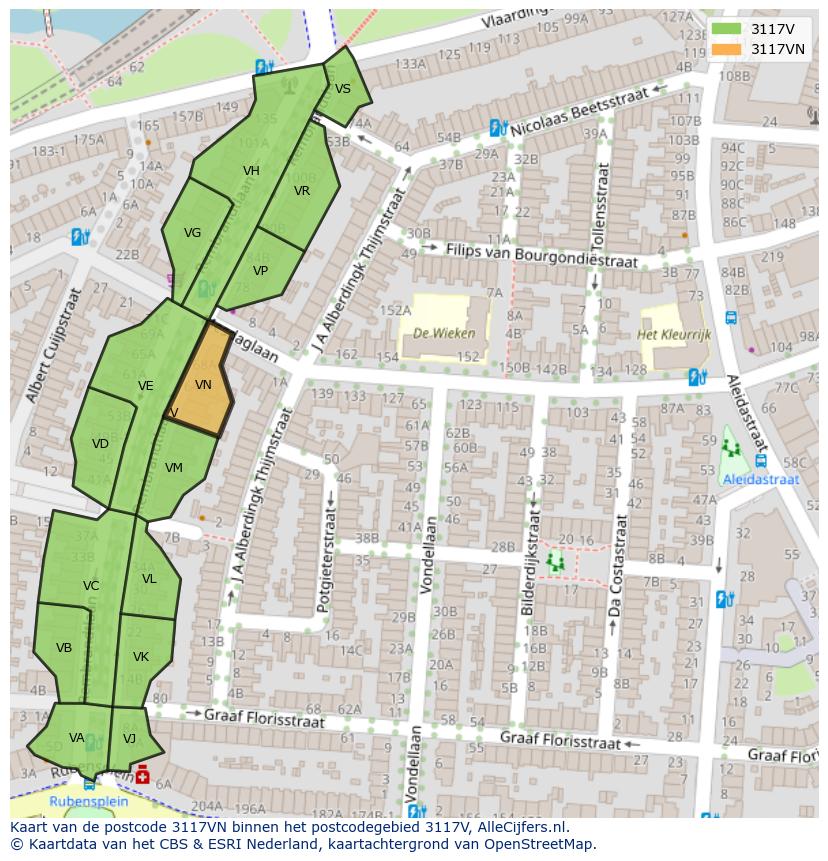 Afbeelding van het postcodegebied 3117 VN op de kaart.