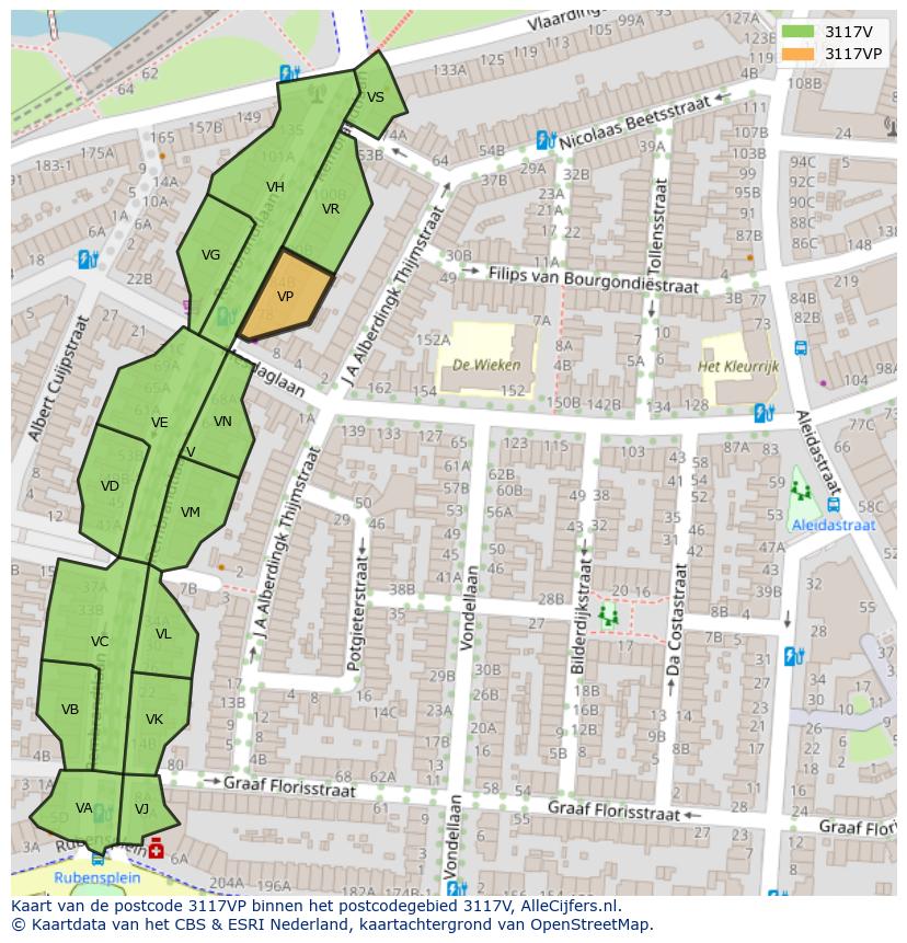 Afbeelding van het postcodegebied 3117 VP op de kaart.
