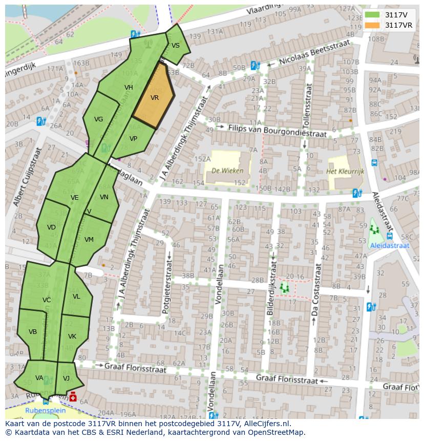 Afbeelding van het postcodegebied 3117 VR op de kaart.