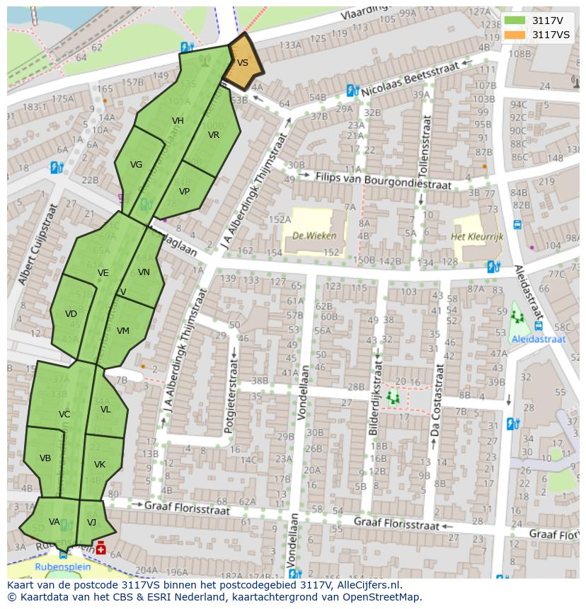 Afbeelding van het postcodegebied 3117 VS op de kaart.
