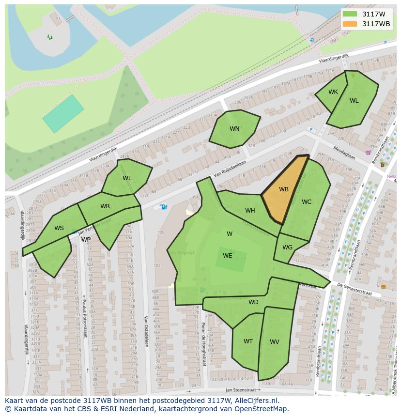 Afbeelding van het postcodegebied 3117 WB op de kaart.