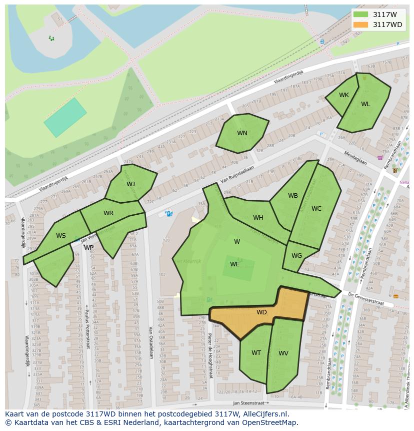 Afbeelding van het postcodegebied 3117 WD op de kaart.