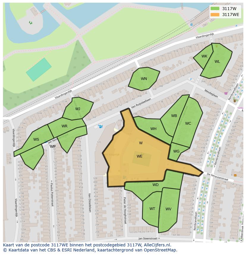 Afbeelding van het postcodegebied 3117 WE op de kaart.