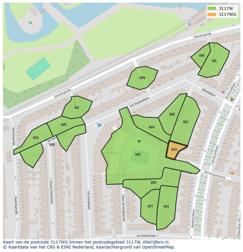 Afbeelding van het postcodegebied 3117 WG op de kaart.