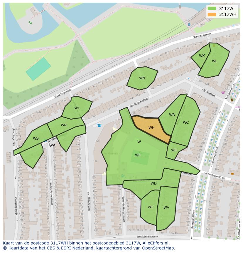 Afbeelding van het postcodegebied 3117 WH op de kaart.
