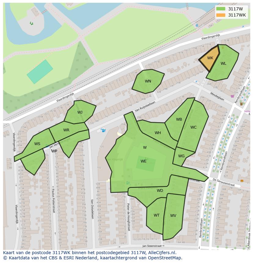 Afbeelding van het postcodegebied 3117 WK op de kaart.