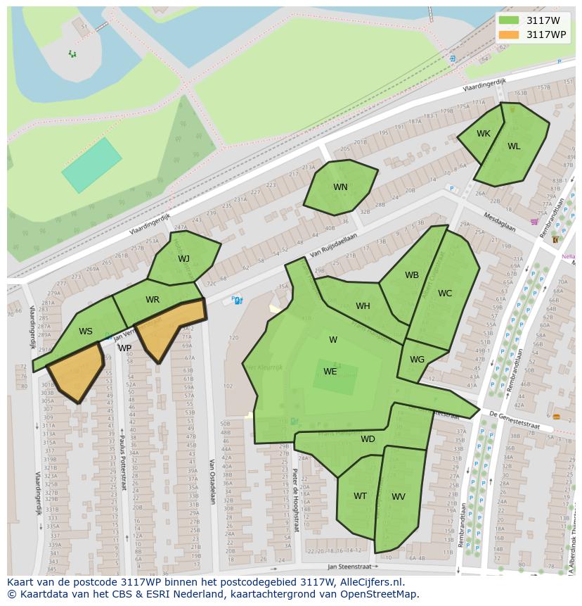 Afbeelding van het postcodegebied 3117 WP op de kaart.