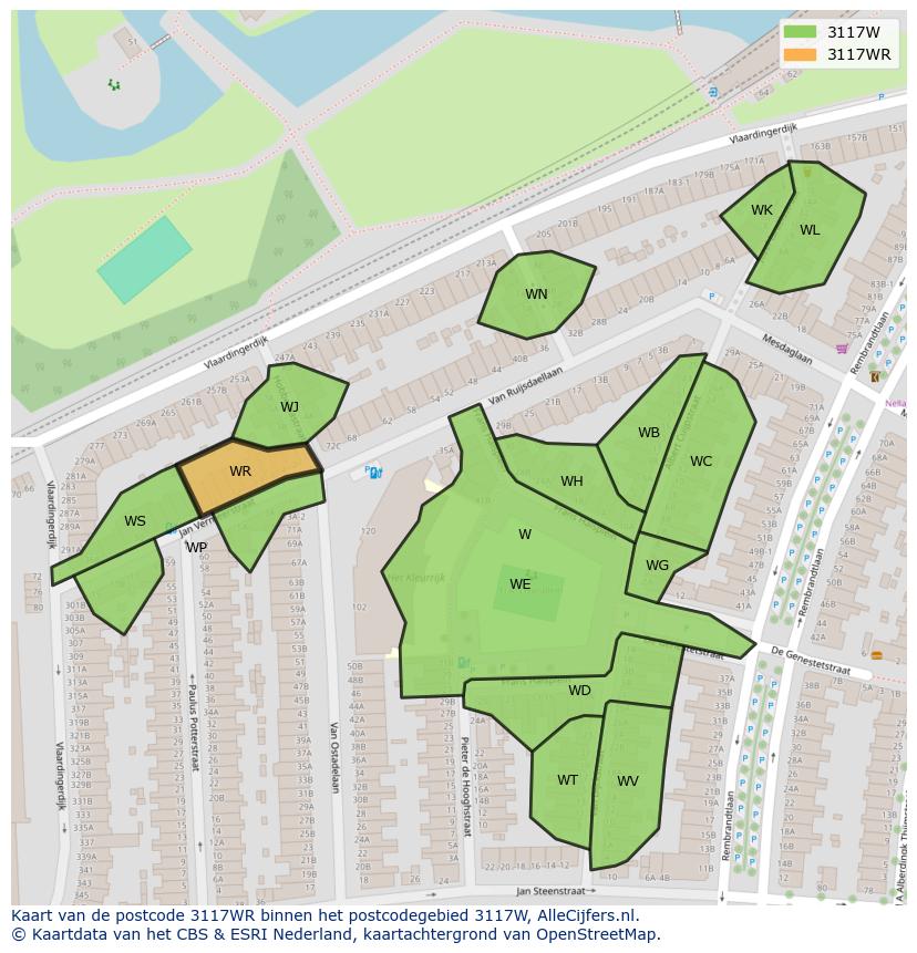 Afbeelding van het postcodegebied 3117 WR op de kaart.