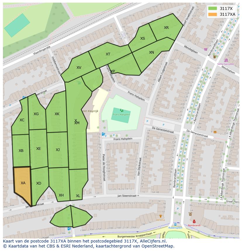 Afbeelding van het postcodegebied 3117 XA op de kaart.