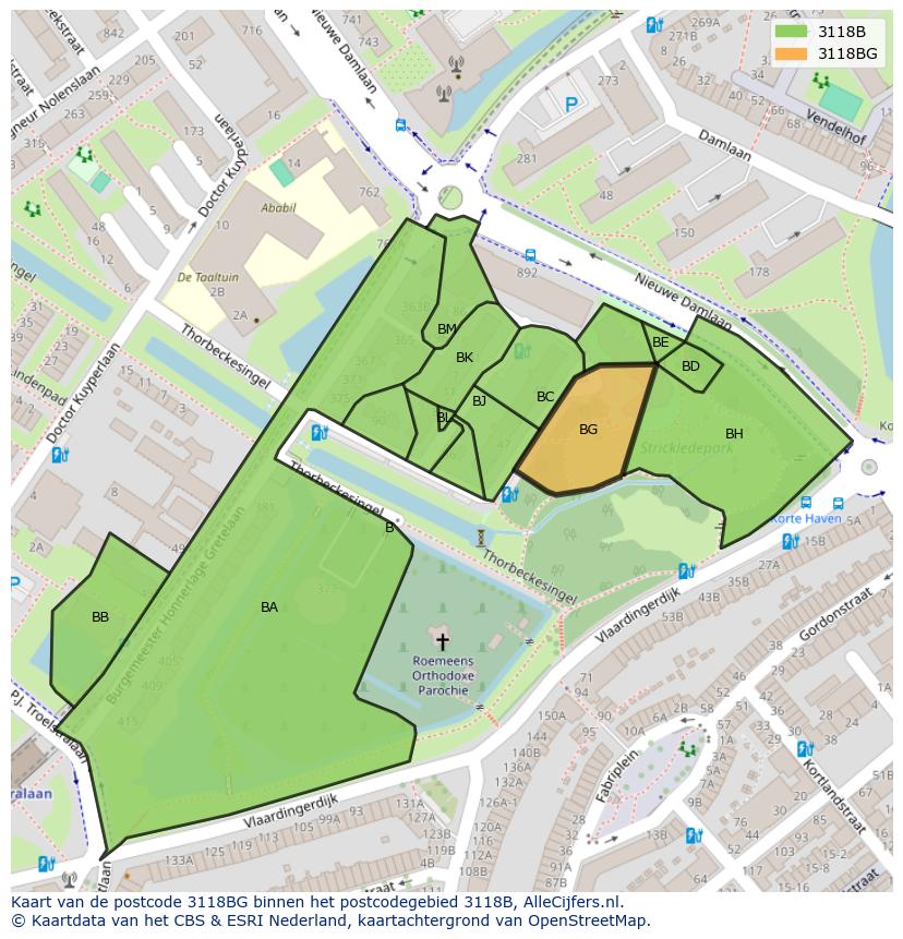 Afbeelding van het postcodegebied 3118 BG op de kaart.
