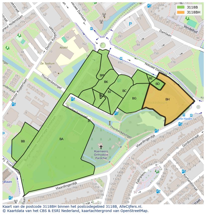 Afbeelding van het postcodegebied 3118 BH op de kaart.