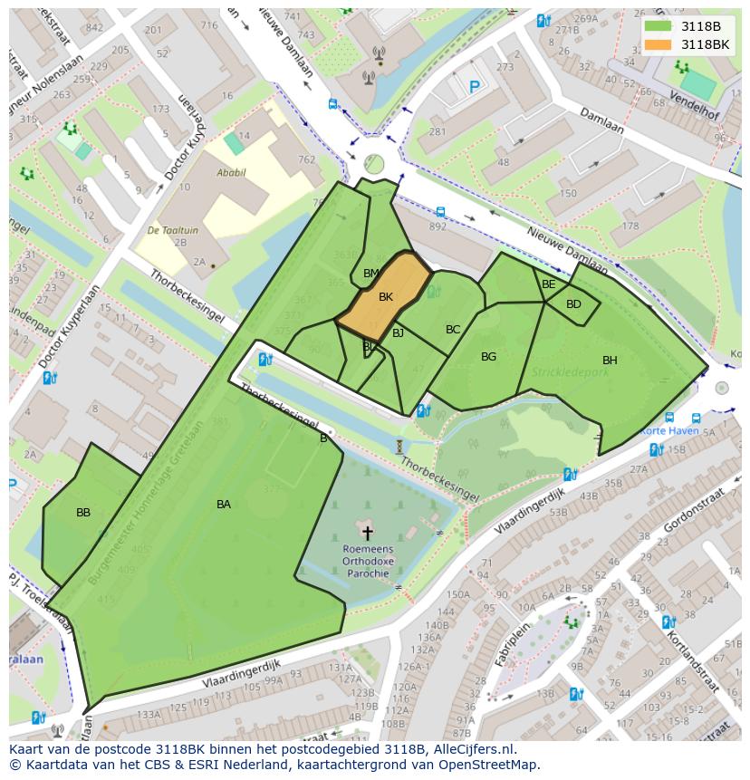 Afbeelding van het postcodegebied 3118 BK op de kaart.