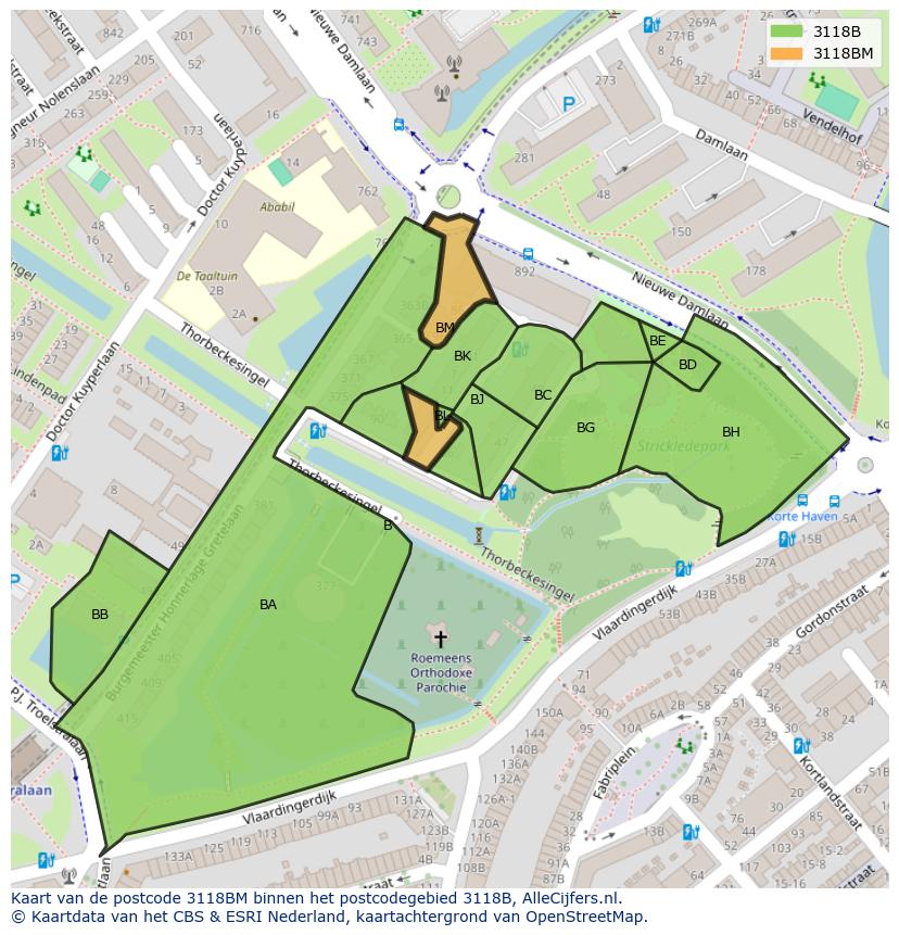 Afbeelding van het postcodegebied 3118 BM op de kaart.