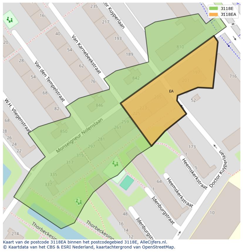 Afbeelding van het postcodegebied 3118 EA op de kaart.