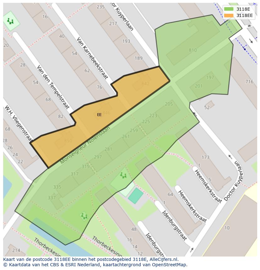 Afbeelding van het postcodegebied 3118 EE op de kaart.