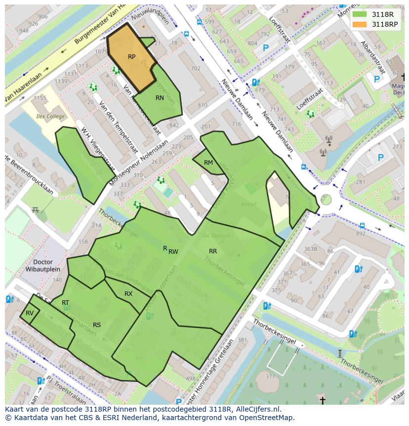 Afbeelding van het postcodegebied 3118 RP op de kaart.