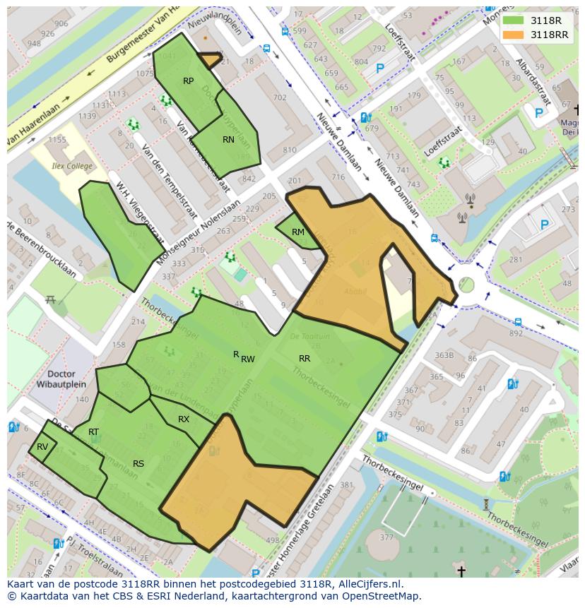 Afbeelding van het postcodegebied 3118 RR op de kaart.