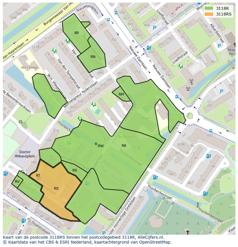 Afbeelding van het postcodegebied 3118 RS op de kaart.