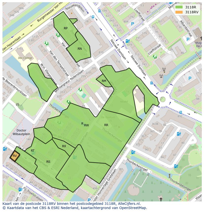 Afbeelding van het postcodegebied 3118 RV op de kaart.