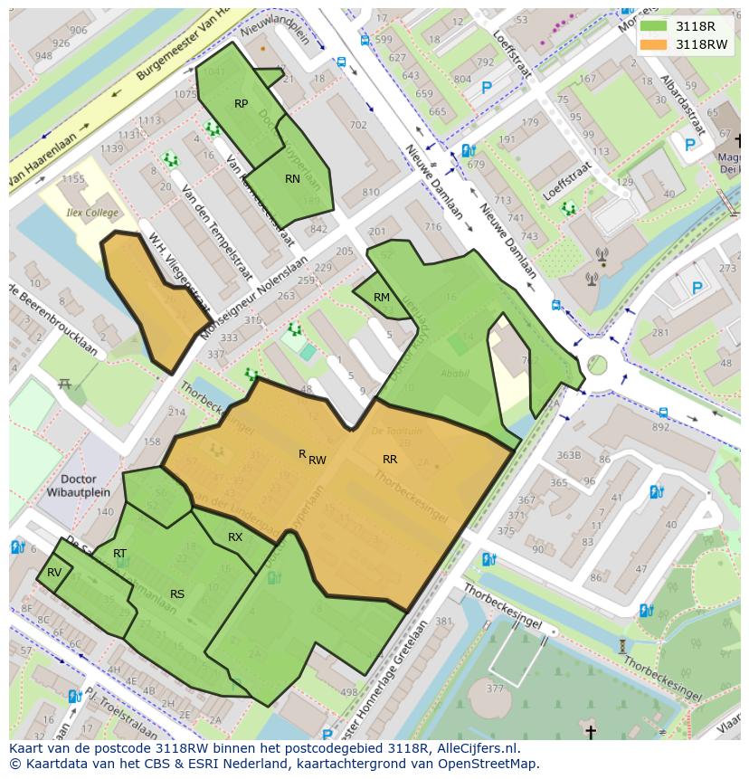 Afbeelding van het postcodegebied 3118 RW op de kaart.