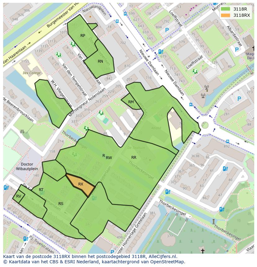 Afbeelding van het postcodegebied 3118 RX op de kaart.