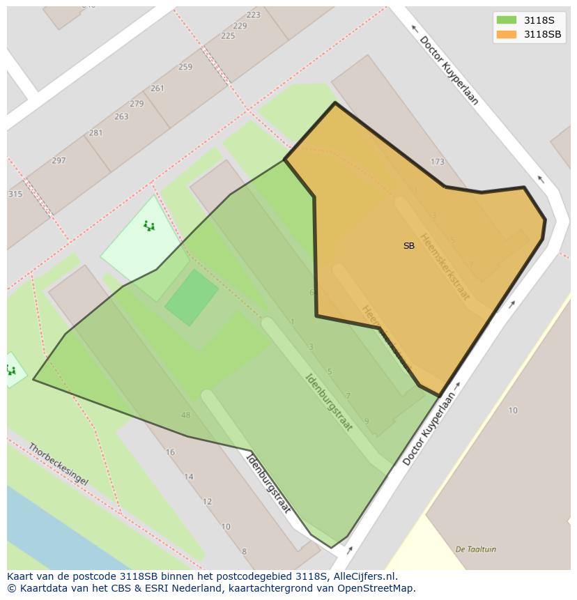 Afbeelding van het postcodegebied 3118 SB op de kaart.
