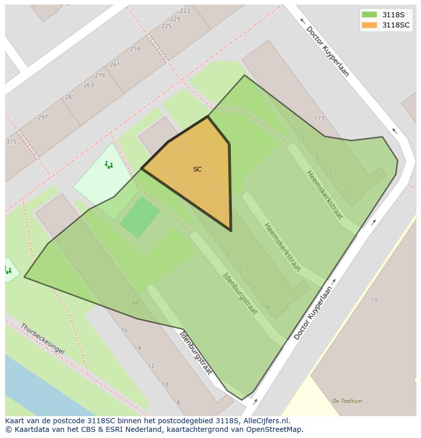 Afbeelding van het postcodegebied 3118 SC op de kaart.