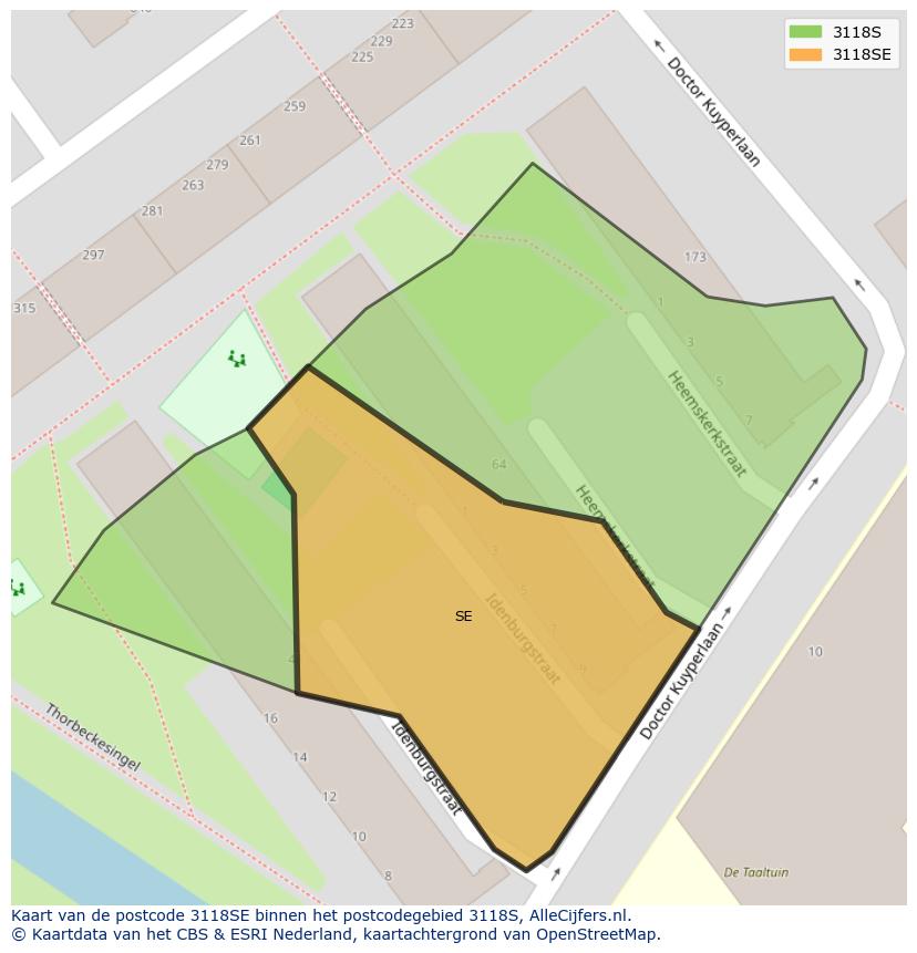 Afbeelding van het postcodegebied 3118 SE op de kaart.