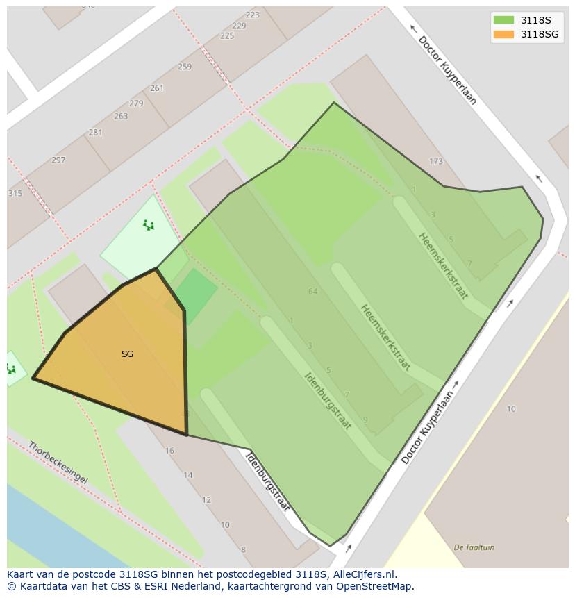 Afbeelding van het postcodegebied 3118 SG op de kaart.