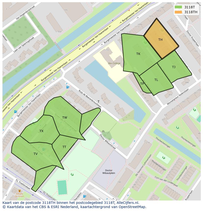 Afbeelding van het postcodegebied 3118 TH op de kaart.