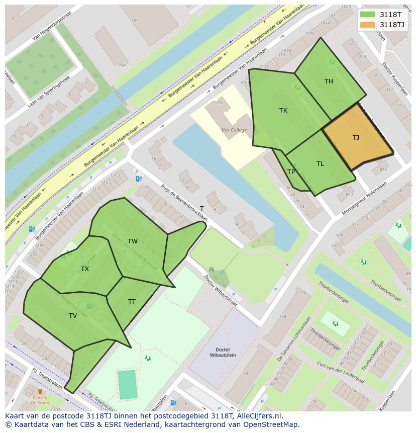 Afbeelding van het postcodegebied 3118 TJ op de kaart.