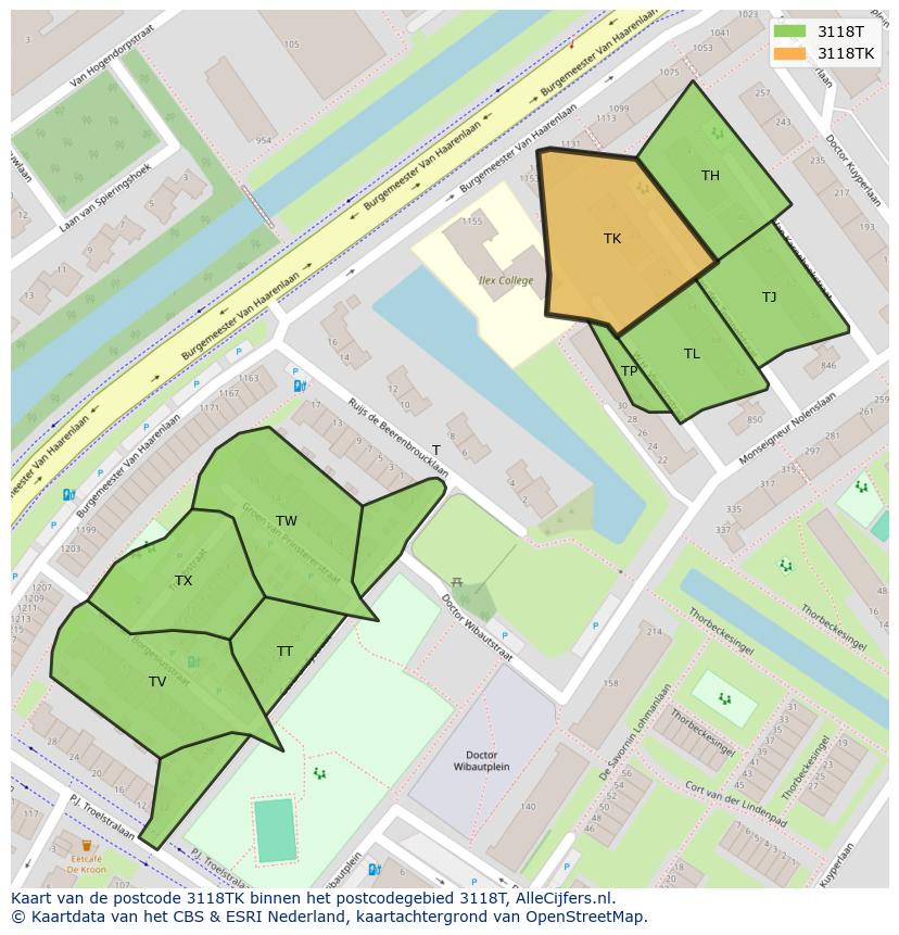 Afbeelding van het postcodegebied 3118 TK op de kaart.