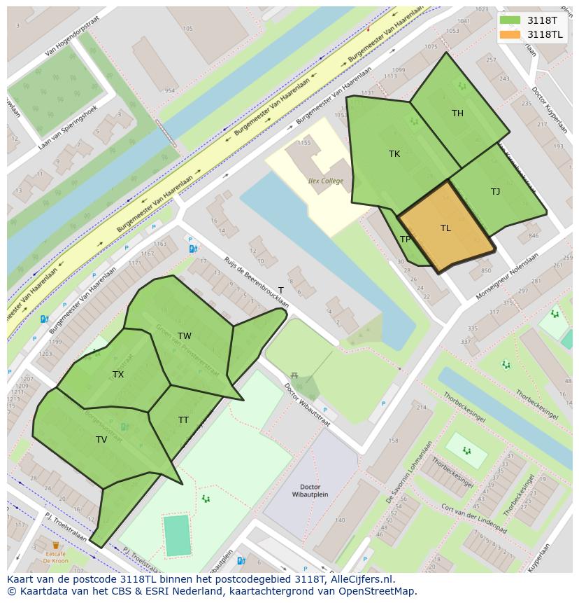 Afbeelding van het postcodegebied 3118 TL op de kaart.