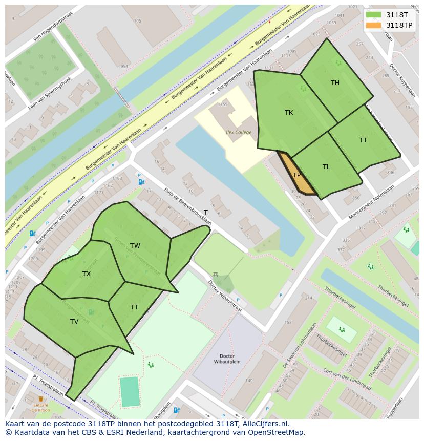 Afbeelding van het postcodegebied 3118 TP op de kaart.