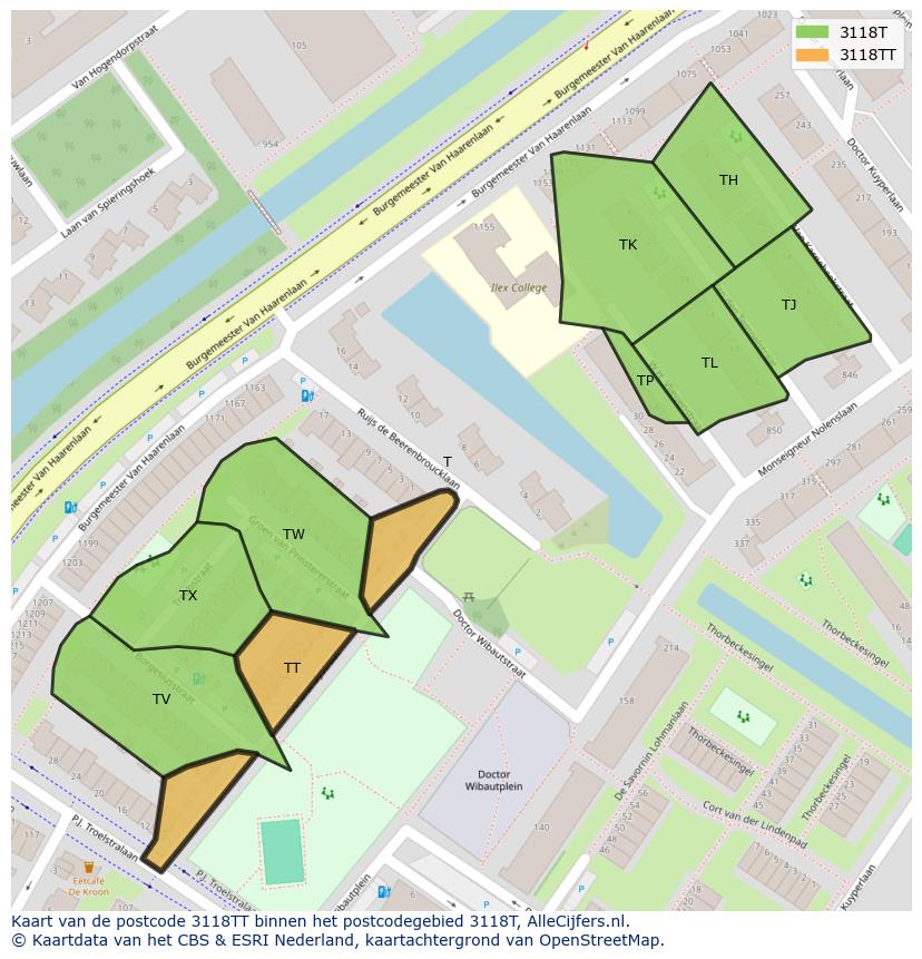 Afbeelding van het postcodegebied 3118 TT op de kaart.