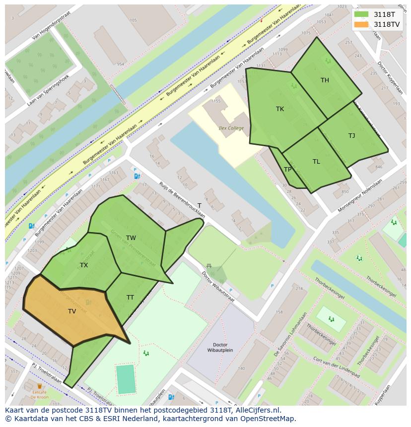 Afbeelding van het postcodegebied 3118 TV op de kaart.