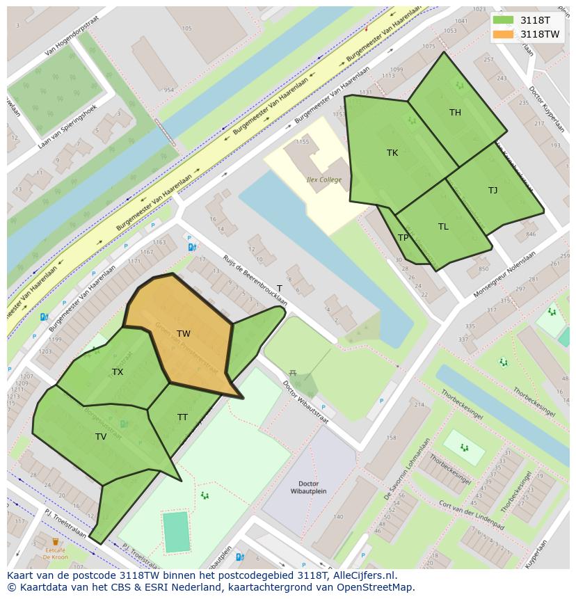 Afbeelding van het postcodegebied 3118 TW op de kaart.