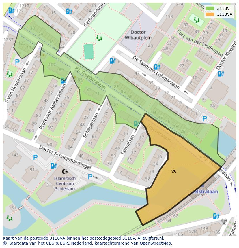 Afbeelding van het postcodegebied 3118 VA op de kaart.