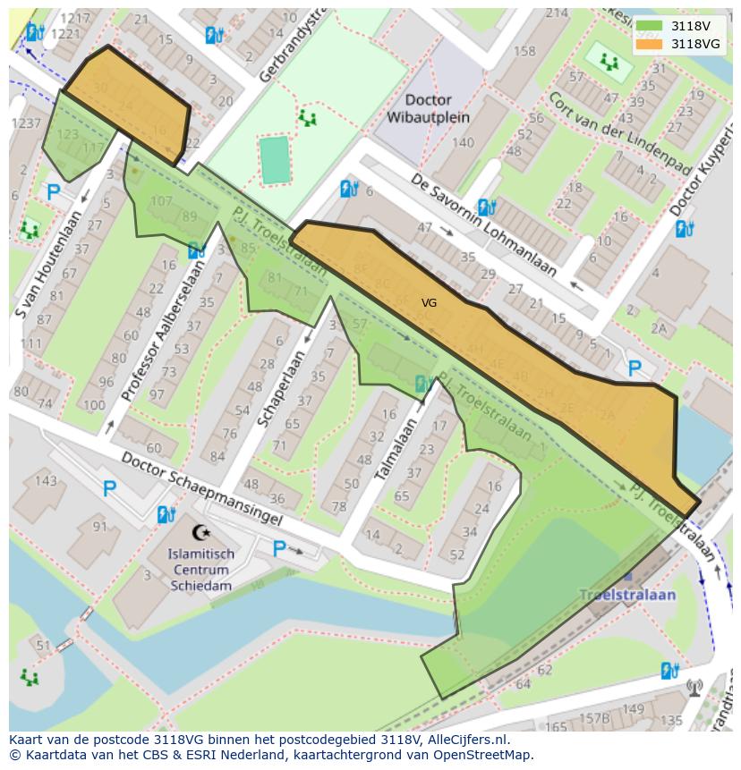 Afbeelding van het postcodegebied 3118 VG op de kaart.