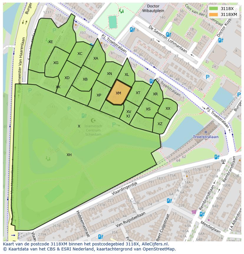 Afbeelding van het postcodegebied 3118 XM op de kaart.