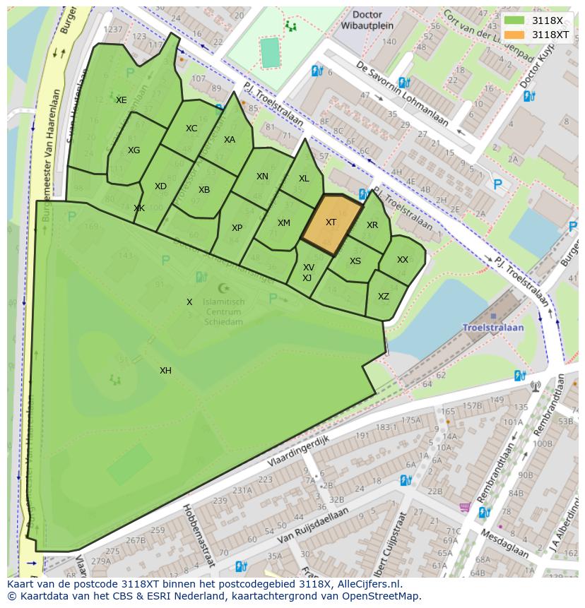 Afbeelding van het postcodegebied 3118 XT op de kaart.