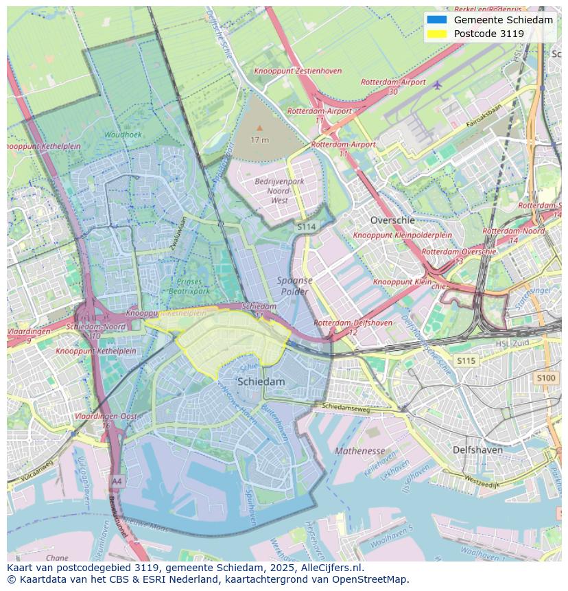 Afbeelding van het postcodegebied 3119 op de kaart.